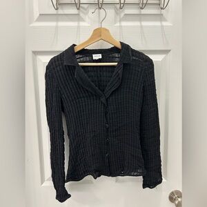 Armani Collezioni Black Textured Vertical-Stripe Button Shirt